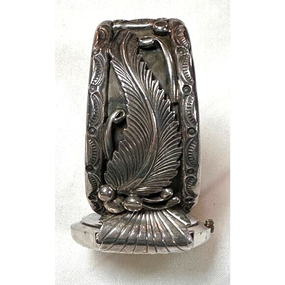 NAVAJO Sterling Silver Watch Bracelet Marked Native by Daniel Wood Heavy - Picture 4 of 12